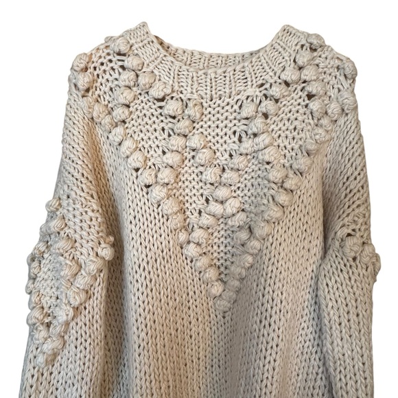 Amaryllis Chunky Bobble Open Knit Sweater Cream Oversized Pullover 2X/3X - Picture 5 of 8